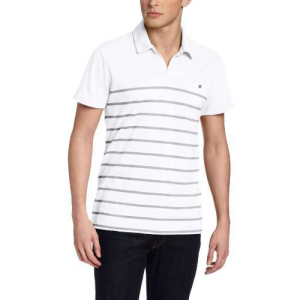 Calvin Klein Jeans Men’s Tinge Stripe Short Sleeve Polo, White, Medium